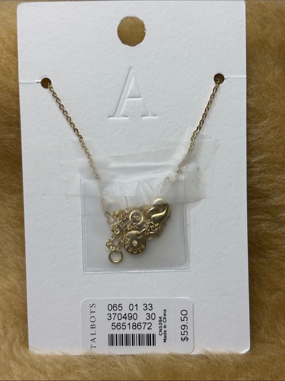 Talbots Gold-Tone 'A' Tag Necklace with Pearl Charm - Picture 3 of 4